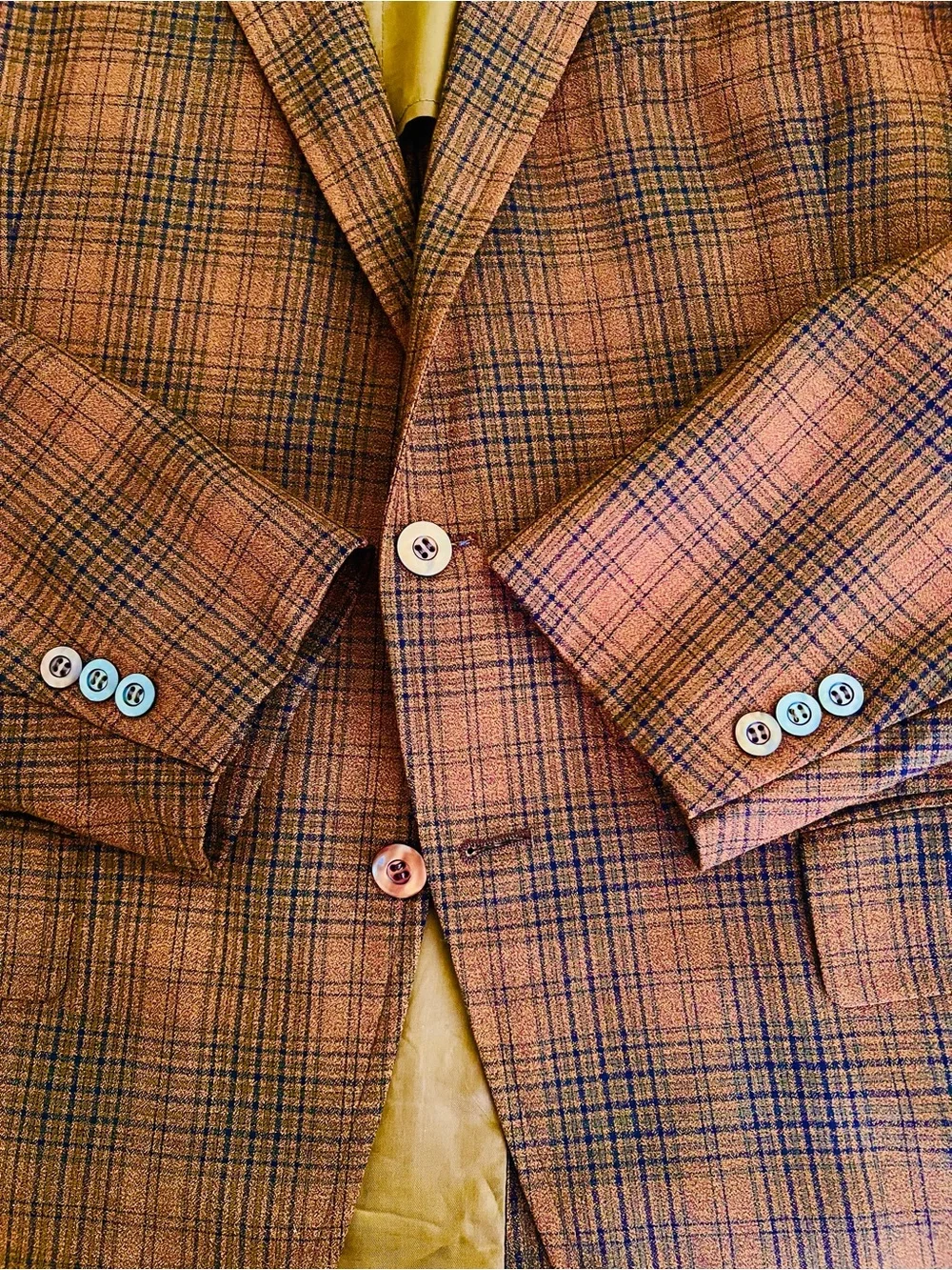 Men's Rust Brown with Navy Plaid Blazer - Classic Two-Button Jacket